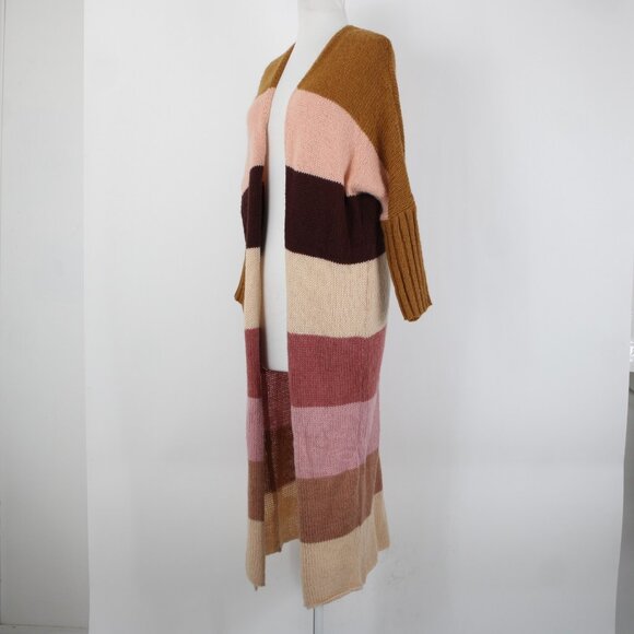 Petal Pup Sz S Camel Burgundy Striped Multicolor Acrylic Wool Knit Wrap Sweater - Picture 5 of 14